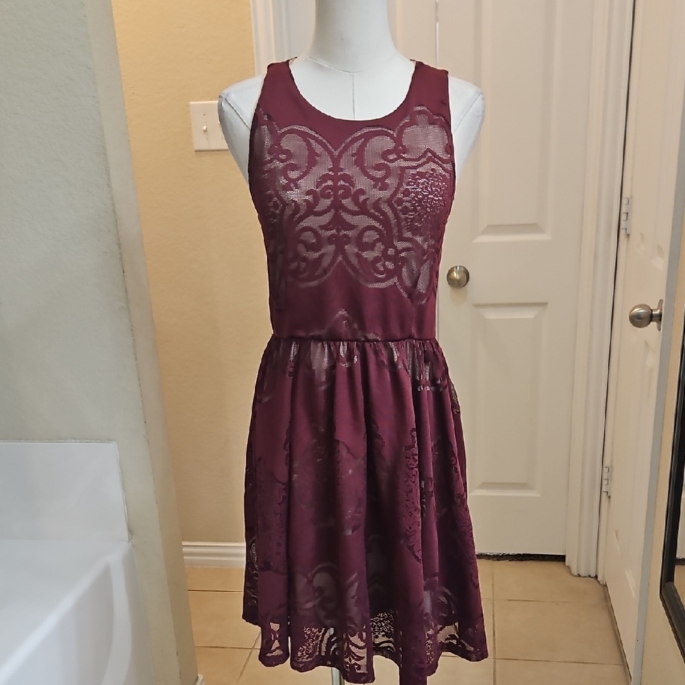 Lush Burgundy Lace Mini Dress